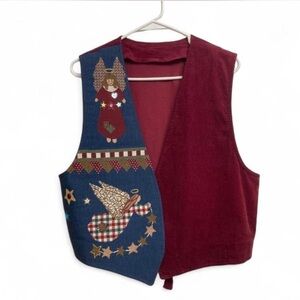 Vintage 90’s Corduroy Christmas Tapestry Vest Women’s OS Angel Grandma Holiday